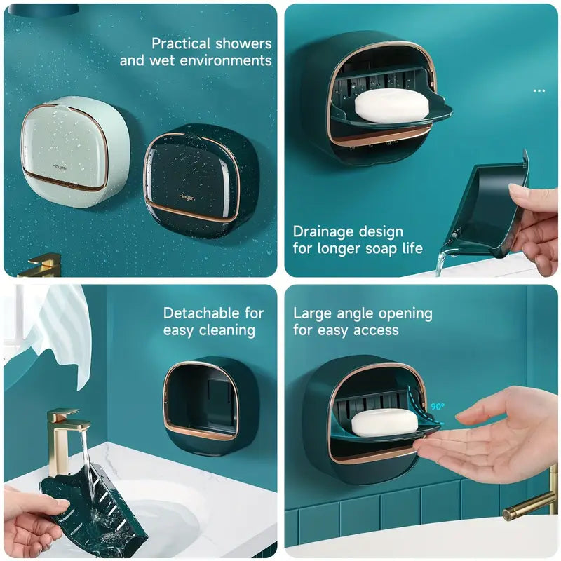 LUXURY SOAP HOLDER WITH DRAIN TRAY , WATERPROOF SOAP DISH HOLDER , KEEP SOAP BARS DRY